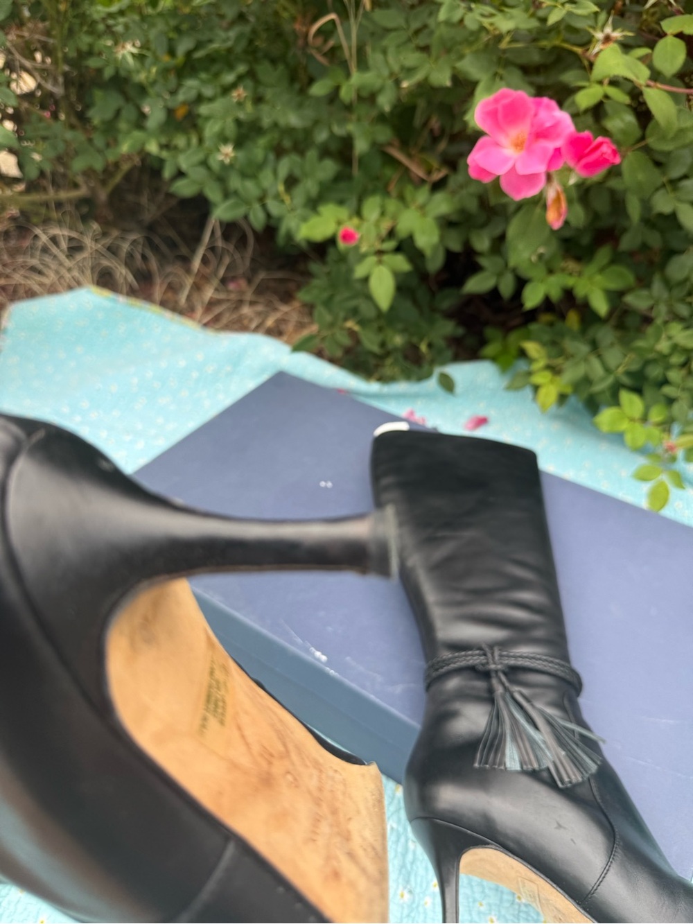 Faconnable Black Leather Knee-High Pointed-Toe Tassel Boots - Picture 11 of 16